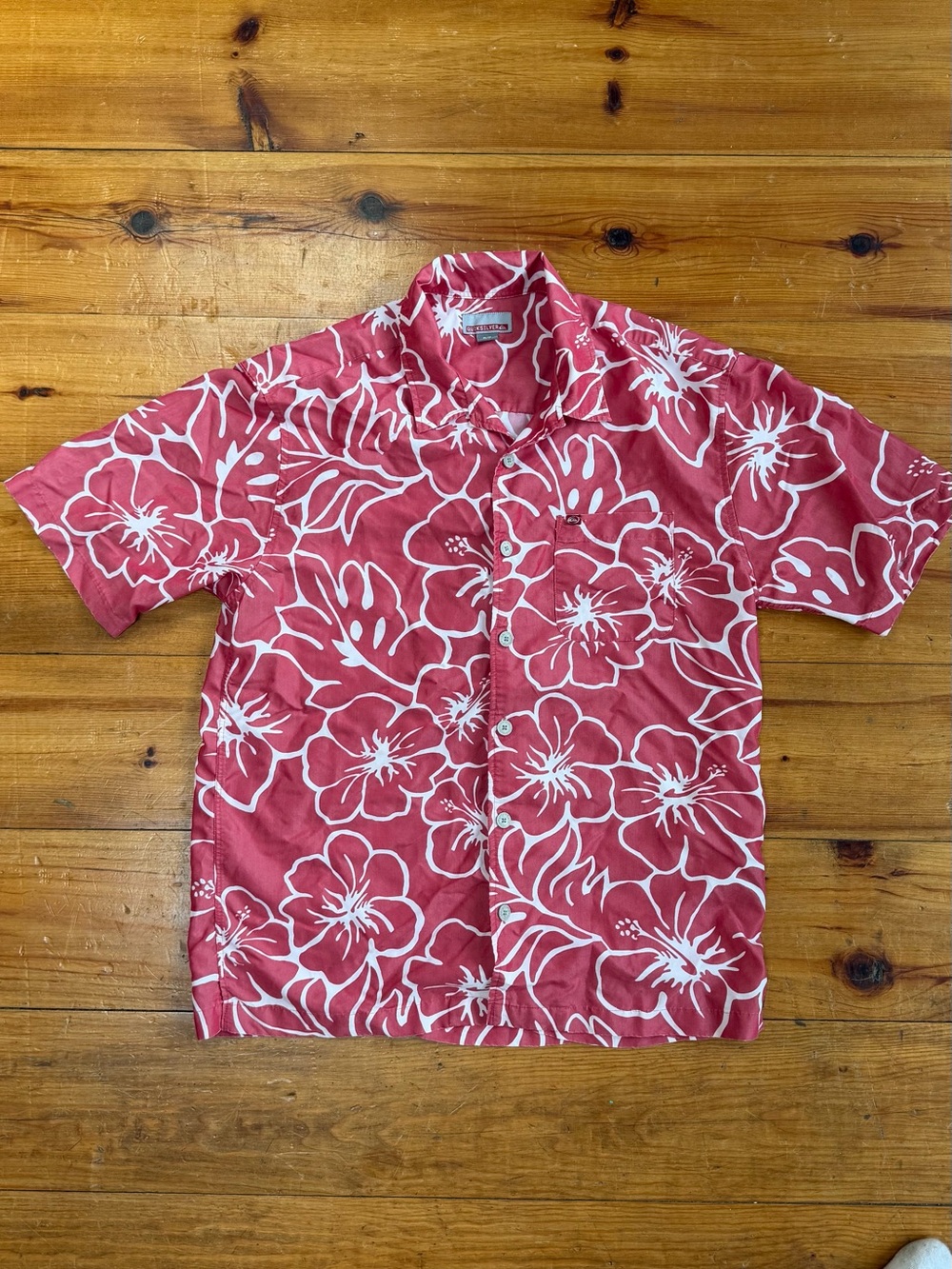 Quiksilver Red and White Floral Camp Shirt